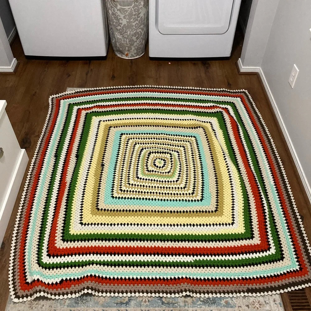 Crochet hand crafted square geometric 5’x5’ blanket afghan